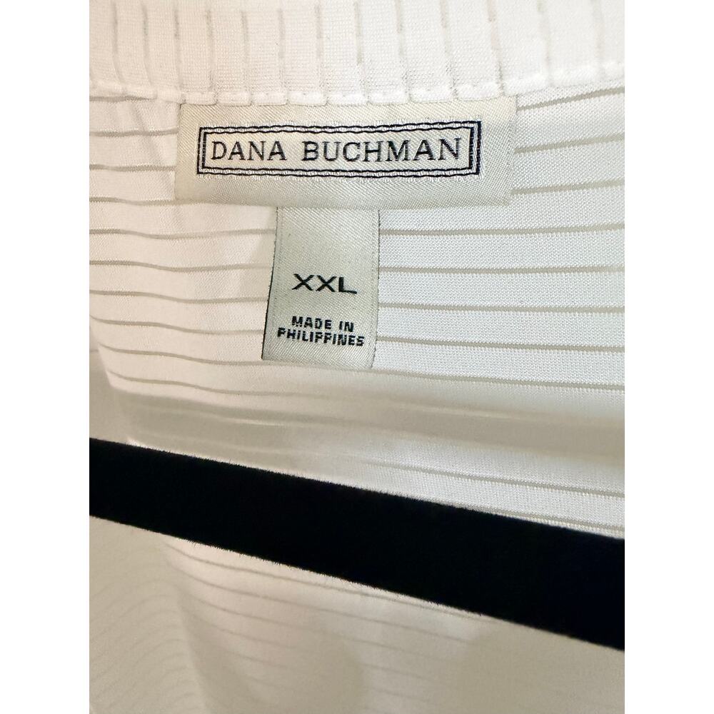 Dana Buchman XXL White Sheer Striped Short Sleeve Blouse Gold Tone Pockets - Picture 2 of 4